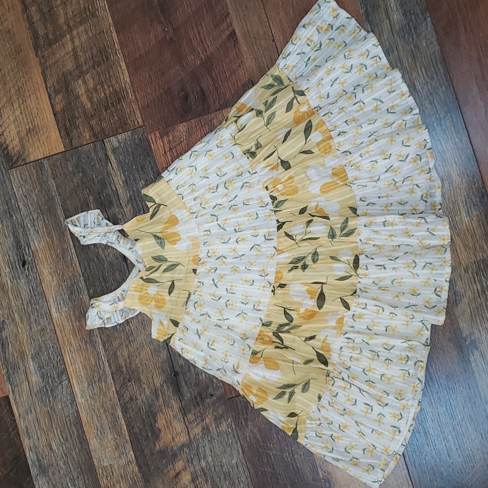 Catherine Malandrino Yellow and White Floral Tiered Ruffle Strap Dress, Size 18M